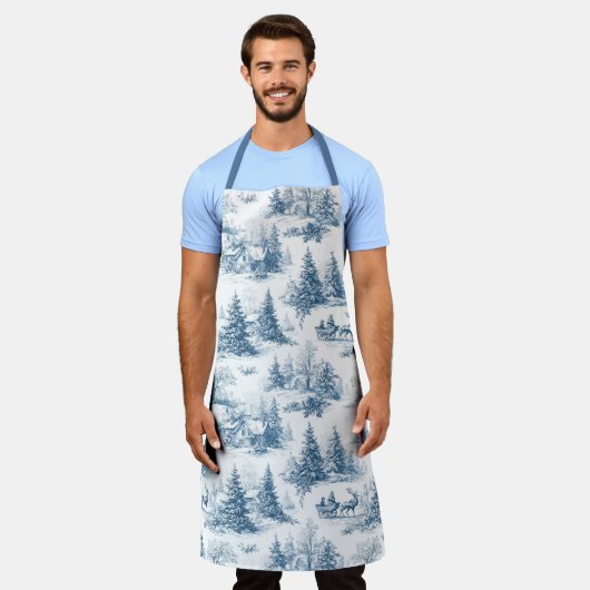 Blue Toile Christmas Pattern  Schort (Gedragen)