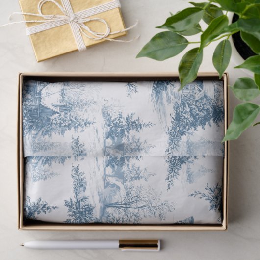 Blue Toile Christmas Pattern  Tissuepapier (Geschenk)