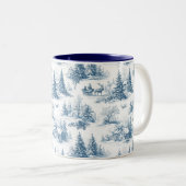 Blue Toile Christmas Pattern Tweekleurige Koffiemok (Voorkant rechts)