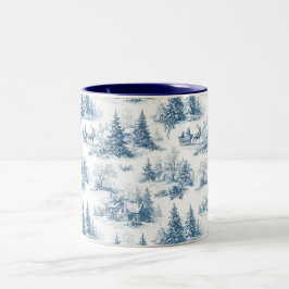 Blue Toile Christmas Pattern Tweekleurige Koffiemok