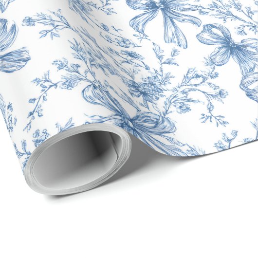 Blue Toile Coquette Pattern Cadeaupapier (Rol Hoek)
