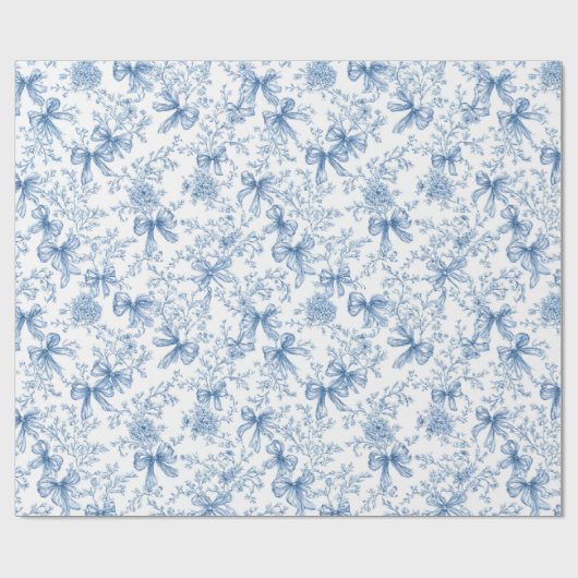 Blue Toile Coquette Pattern Cadeaupapier (Vlak)