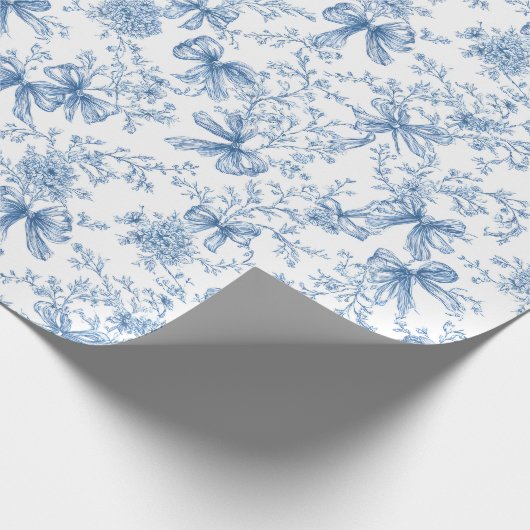 Blue Toile Coquette Pattern  Cadeaupapier (Hoek)
