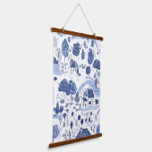 Blue Toile Countryside Scene (4) Hangend Wandkleed (Gebogen)