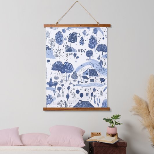 Blue Toile Countryside Scene (4) Hangend Wandkleed (Slaapkamer)