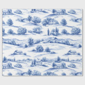 Blue Toile Countryside Scene (5) Cadeaupapier (Vlak)