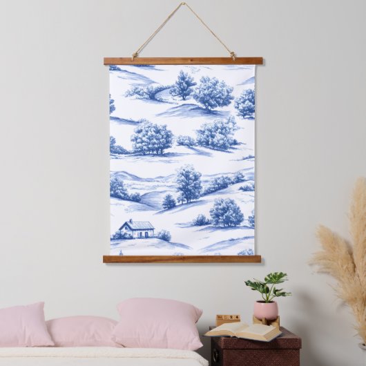 Blue Toile Countryside Scene (5) Hangend Wandkleed (Slaapkamer)