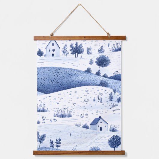 Blue Toile Countryside Scene (6) Hangend Wandkleed (Voorkant)