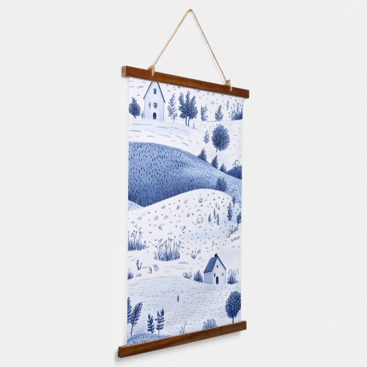 Blue Toile Countryside Scene (6) Hangend Wandkleed (Gebogen)
