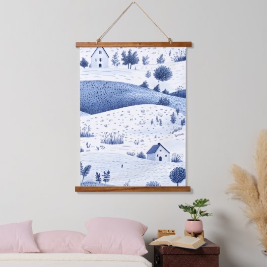 Blue Toile Countryside Scene (6) Hangend Wandkleed (Slaapkamer)