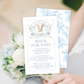 Blue Toile Crest Bunny Book voor Baby Boy Shower Informatiekaartje