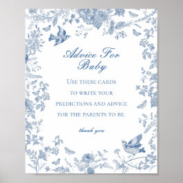 Blue Toile De Jouy Advies voor Baby shower Game Poster