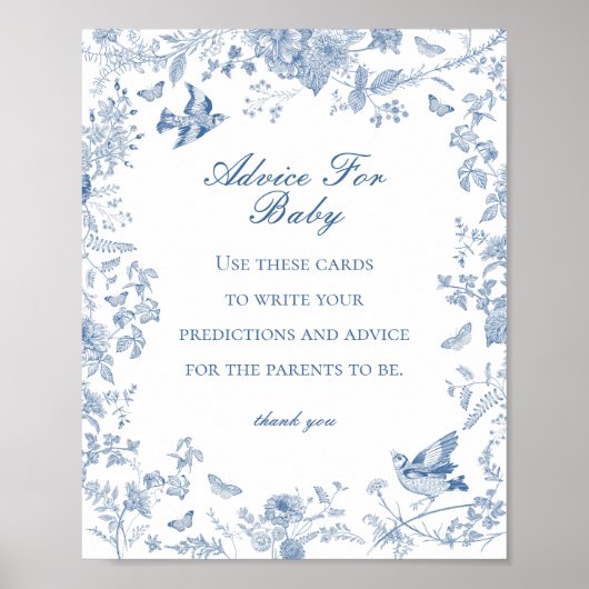 Blue Toile De Jouy Advies voor Baby shower Game Poster (Voorkant)
