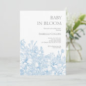 Blue Toile de Jouy Baby in Bloom Baby shower 2 Kaart (Staand voorkant)