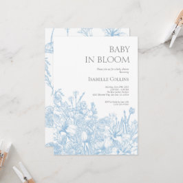 Blue Toile de Jouy Baby in Bloom Baby shower 2 Kaart