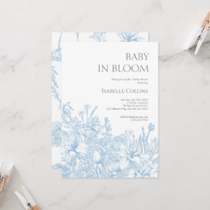 Blue Toile de Jouy Baby in Bloom Baby shower 2 Kaart