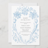Blue Toile de Jouy Baby in Bloom Baby shower 3 Kaart (Voorkant)