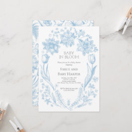 Blue Toile de Jouy Baby in Bloom Baby shower 3 Kaart