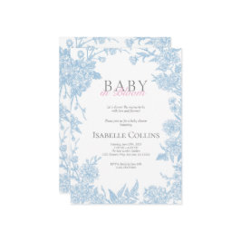 Blue Toile de Jouy Baby in Bloom Baby shower Uitno Kaart