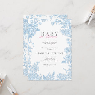 Blue Toile de Jouy Baby in Bloom Baby shower Uitno Kaart