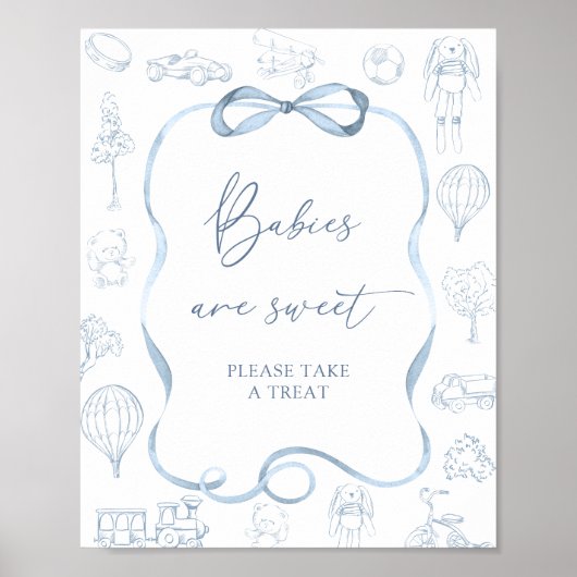 Blue Toile de Jouy Baby shower Baby's zijn zoet Poster (Voorkant)