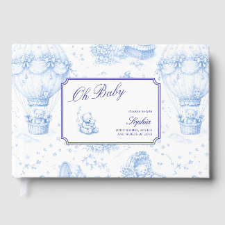 Blue Toile de Jouy Baby Shower Guest Book Gastenboek