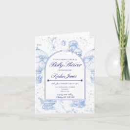 Blue Toile de Jouy Baby Shower Invitation