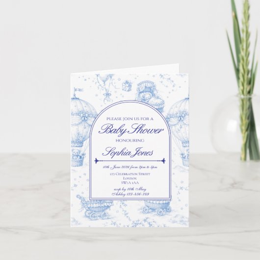 Blue Toile de Jouy Baby Shower Invitation (Voorkant)