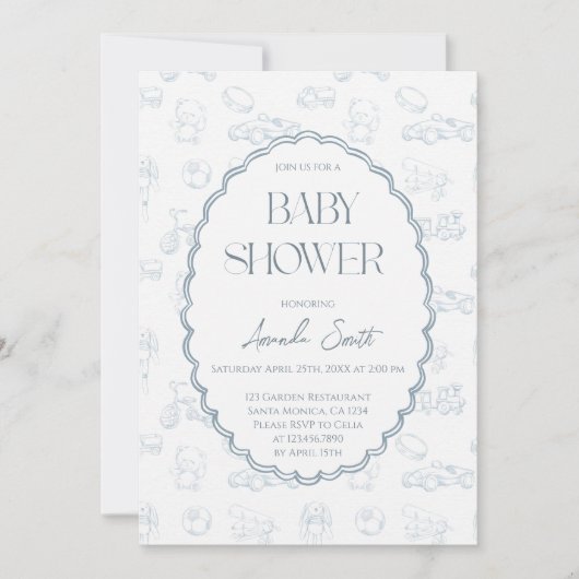 Blue Toile de Jouy baby shower Kaart (Voorkant)