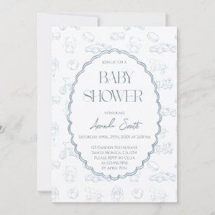 Blue Toile de Jouy baby shower Kaart