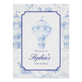 Blue Toile de Jouy Baby Shower Welcome Sign Perfect Poster