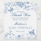 Blue Toile De Jouy Baby Sprinkle Favors Wijn Etiket (Enkel label)