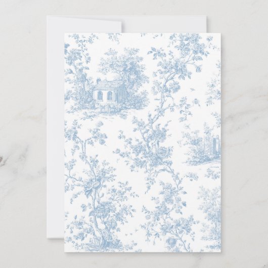 Blue Toile de Jouy Baptism & First Birthday Bow Kaart (Achterkant)