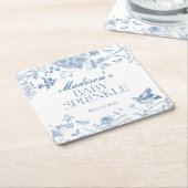 Blue Toile De Jouy  Bloemen Baby Sprinkle Kartonnen Onderzetters (Schuin)