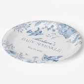 Blue Toile De Jouy  Bloemen Baby Sprinkle Papieren Bordje (Gekanteld)