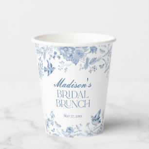 Blue Toile De Jouy  Bloemen Bruids Brunch Papieren Bekers