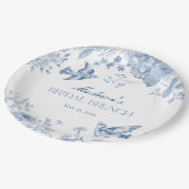 Blue Toile De Jouy  Bloemen Bruids Brunch Papieren Bordje (Gekanteld)