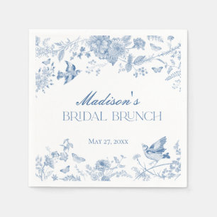 Blue Toile De Jouy  Bloemen Bruids Brunch Servet