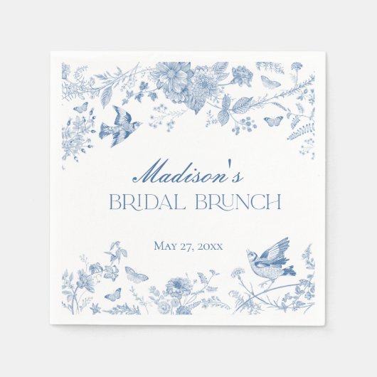 Blue Toile De Jouy  Bloemen Bruids Brunch Servet (Voorkant)