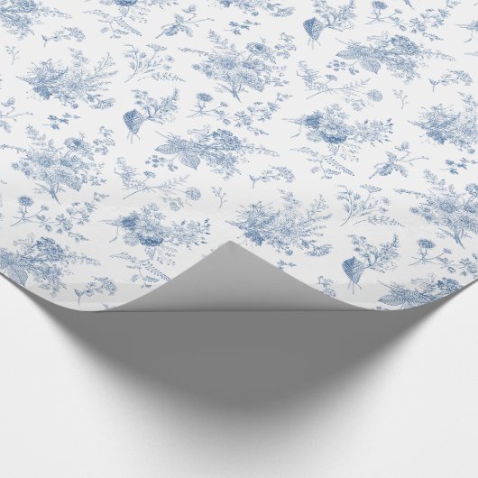 Blue Toile De Jouy  Bloemen Chinoiserie Cadeaupapier (Hoek)