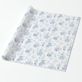 Blue Toile De Jouy  Bloemen Chinoiserie Cadeaupapier (Uitgerold)