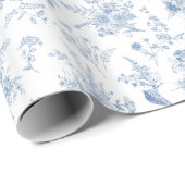 Blue Toile De Jouy Bloemen Chinoiserie Cadeaupapier (Rol Hoek)
