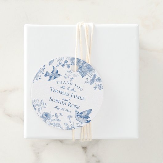 Blue Toile De Jouy  Bloemen Huwelijk Bedankjes Labels (In situ)