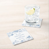 Blue Toile De Jouy  Bloemen Huwelijk Kartonnen Onderzetters (Insitu)