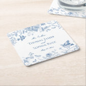 Blue Toile De Jouy  Bloemen Huwelijk Kartonnen Onderzetters (Schuin)