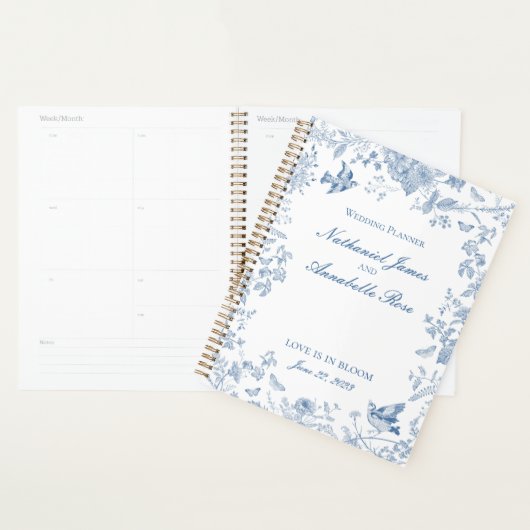 Blue Toile De Jouy  Bloemen Huwelijk Planner (Display)