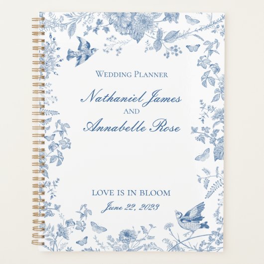 Blue Toile De Jouy Bloemen Huwelijk Planner (Voorkant)