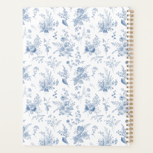 Blue Toile De Jouy  Bloemen Huwelijk Planner (Achterkant)