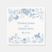 Blue Toile De Jouy  Bloemen Huwelijk Servet (Voorkant)