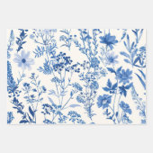 Blue Toile De Jouy  Bloemen Inpakpapier Vel (Voorkant 2)